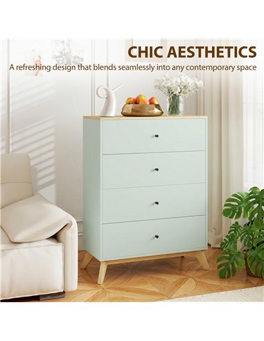 HOMCOM 4 Drawer Storage Cabinet, Chest of Drawers for Bedroom Living Room, Light Green and Oak