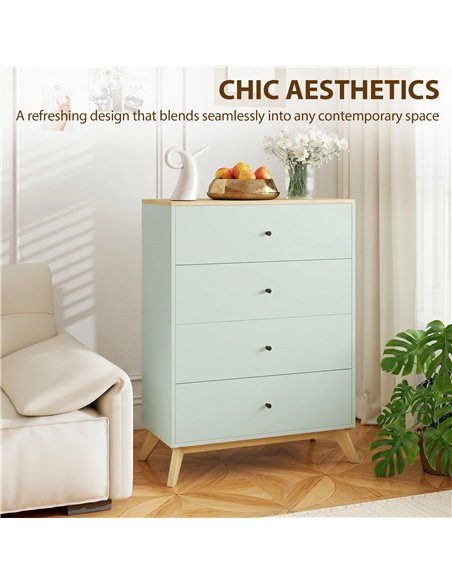 HOMCOM 4 Drawer Storage Cabinet, Chest of Drawers for Bedroom Living Room, Light Green and Oak - pic 183492 | FastDaddyshop