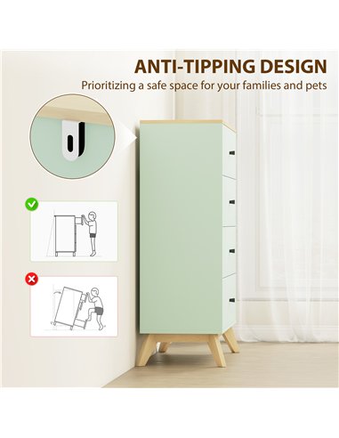 HOMCOM 4 Drawer Storage Cabinet, Chest of Drawers for Bedroom Living Room, Light Green and Oak