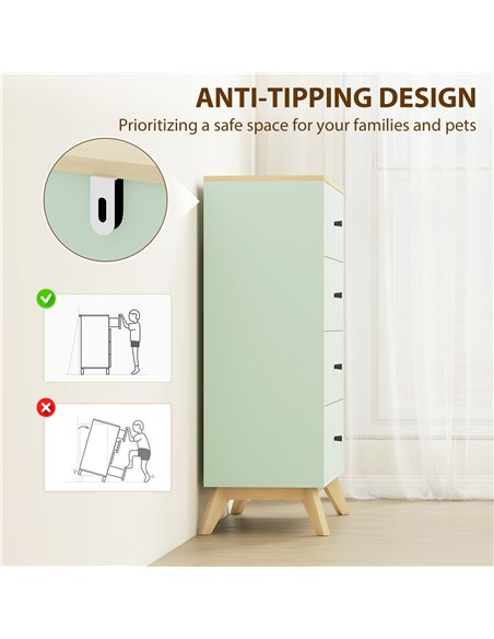 HOMCOM 4 Drawer Storage Cabinet, Chest of Drawers for Bedroom Living Room, Light Green and Oak - pic 183494 | FastDaddyshop