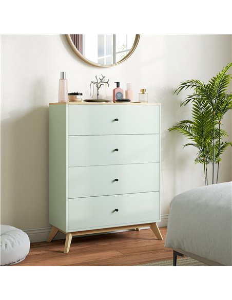 HOMCOM 4 Drawer Storage Cabinet, Chest of Drawers for Bedroom Living Room, Light Green and Oak - pic 183495 | FastDaddyshop