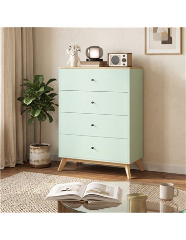 HOMCOM 4 Drawer Storage Cabinet, Chest of Drawers for Bedroom Living Room, Light Green and Oak