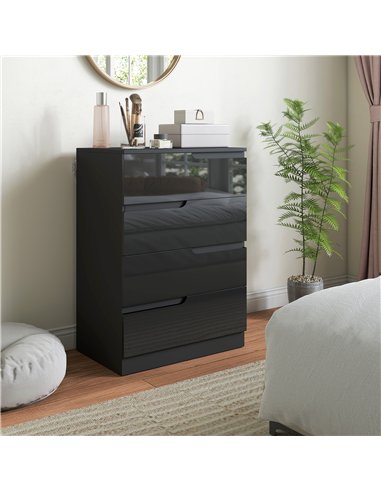 HOMCOM Chest of Four High Gloss Front Drawers - Black