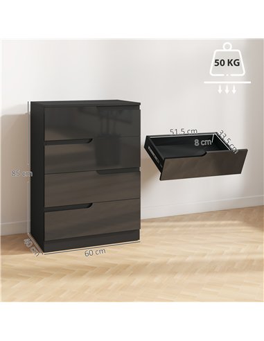 HOMCOM Chest of Four High Gloss Front Drawers - Black