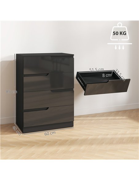 HOMCOM Chest of Four High Gloss Front Drawers - Black - pic 183499 | FastDaddyshop
