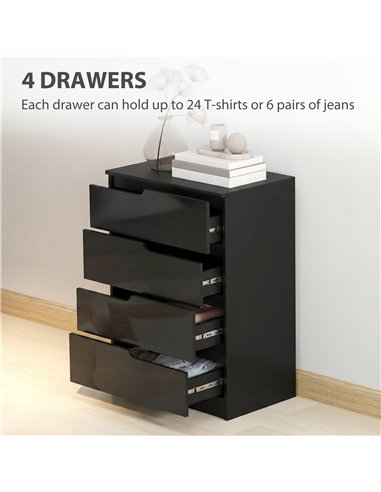 HOMCOM Chest of Four High Gloss Front Drawers - Black