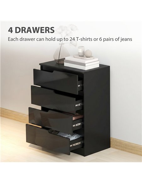 HOMCOM Chest of Four High Gloss Front Drawers - Black - pic 183500 | FastDaddyshop