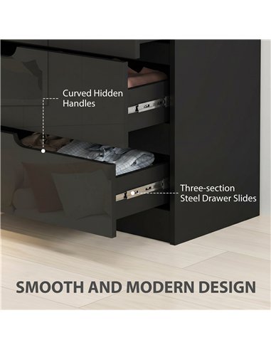 HOMCOM Chest of Four High Gloss Front Drawers - Black