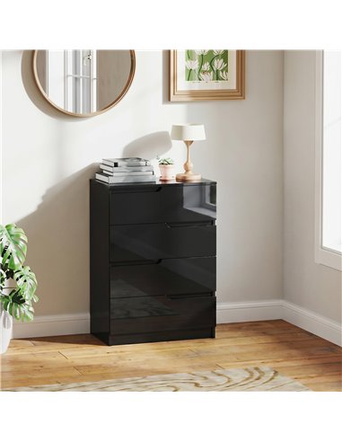 HOMCOM Chest of Four High Gloss Front Drawers - Black