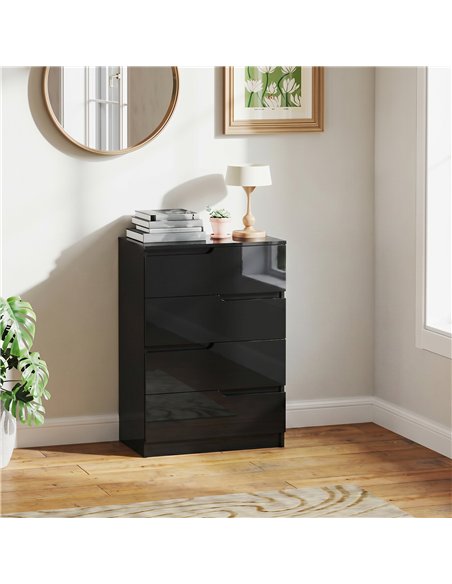 HOMCOM Chest of Four High Gloss Front Drawers - Black - pic 183503 | FastDaddyshop