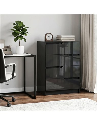 HOMCOM Chest of Four High Gloss Front Drawers - Black