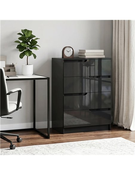 HOMCOM Chest of Four High Gloss Front Drawers - Black - pic 183505 | FastDaddyshop