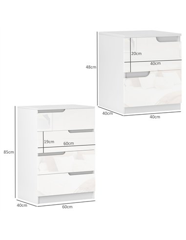 HOMCOM Chest of Drawers and Bedside Table, Modern, High Gloss