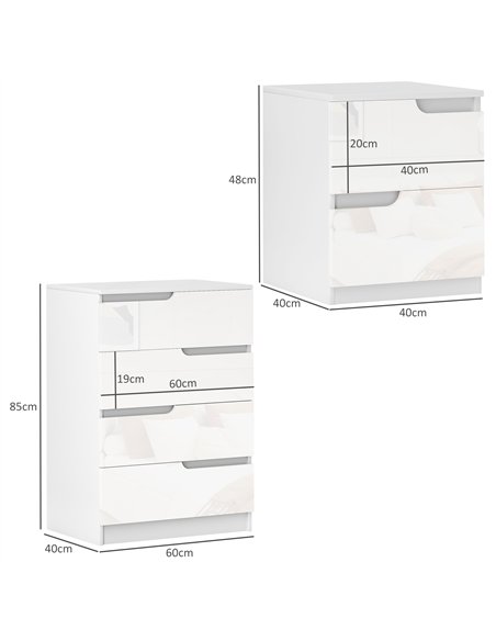HOMCOM Chest of Drawers and Bedside Table, Modern, High Gloss - pic 183508 | FastDaddyshop