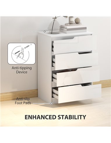HOMCOM Chest of Drawers and Bedside Table, Modern, High Gloss