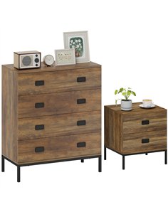 HOMCOM Chest of Drawers, Bedside Table Set with Drawers, Coffee