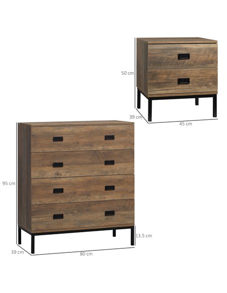 HOMCOM Chest of Drawers, Bedside Table Set with Drawers, Coffee - pic 183517 | FastDaddyshop