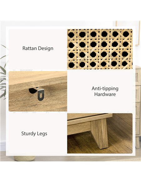 HOMCOM Chest of Drawer with 4 Rattan Drawers, Beside Table with Door, Natural - pic 183529 | FastDaddyshop
