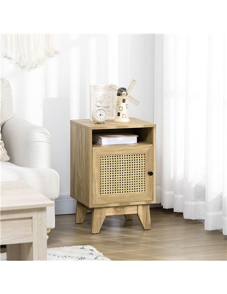 HOMCOM Chest of Drawer with 4 Rattan Drawers, Beside Table with Door, Natural - pic 183530 | FastDaddyshop
