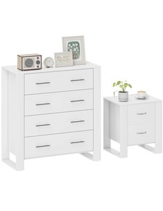 HOMCOM Bedroom Furniture Set, Drawer Chest and Nightstand, Modern White