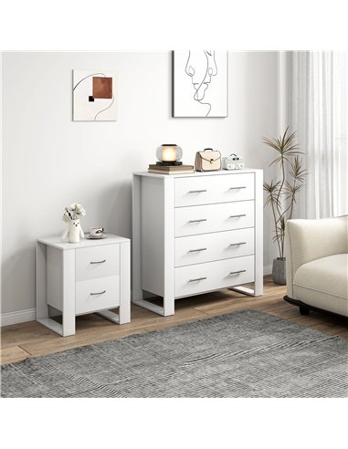 HOMCOM Bedroom Furniture Set, Drawer Chest and Nightstand, Modern White