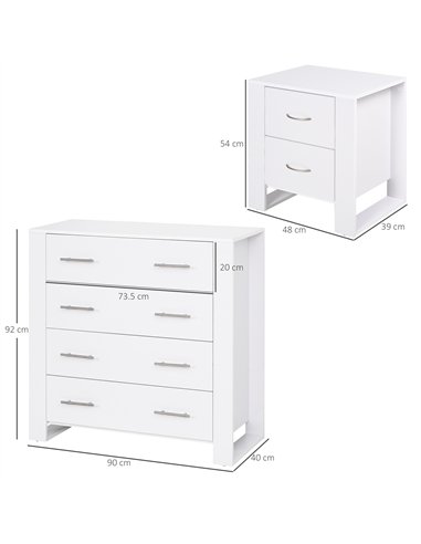 HOMCOM Bedroom Furniture Set, Drawer Chest and Nightstand, Modern White