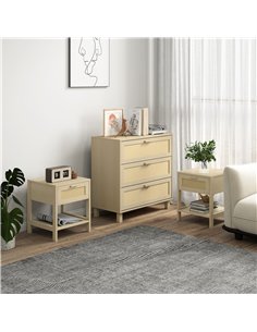 HOMCOM Chest of Drawer and Nightstands, Boho Rattan Furniture Set, Nature Wood Finish 2