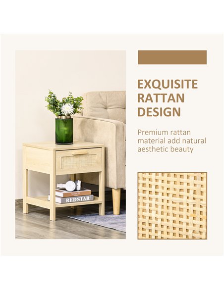 HOMCOM Chest of Drawer and Nightstands, Boho Rattan Furniture Set, Nature Wood Finish - pic 183545 | FastDaddyshop
