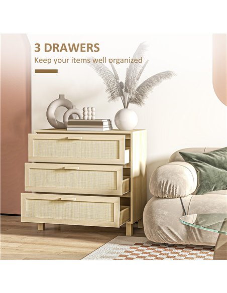 HOMCOM Chest of Drawer and Nightstands, Boho Rattan Furniture Set, Nature Wood Finish - pic 183546 | FastDaddyshop