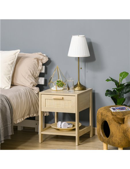 HOMCOM Chest of Drawer and Nightstands, Boho Rattan Furniture Set, Nature Wood Finish - pic 183549 | FastDaddyshop