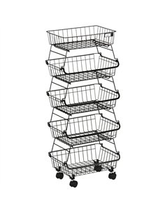 HOMCOM 5 Tier Storage Trolley, Stackable Fruit Vegetable Cart for Kitchen, Living Room, 40 x 2 x 97 cm, Black