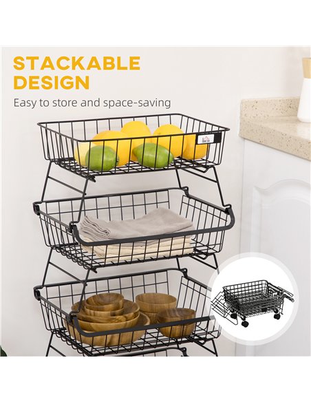 HOMCOM 5 Tier Storage Trolley, Stackable Fruit Vegetable Cart for Kitchen, Living Room, 40 x 2 x 97 cm, Black - pic 183555 | FastDaddyshop