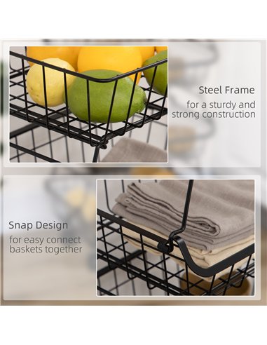 HOMCOM 5 Tier Storage Trolley, Stackable Fruit Vegetable Cart for Kitchen, Living Room, 40 x 2 x 97 cm, Black