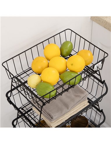 HOMCOM 5 Tier Storage Trolley, Stackable Fruit Vegetable Cart for Kitchen, Living Room, 40 x 2 x 97 cm, Black