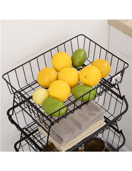 HOMCOM 5 Tier Storage Trolley, Stackable Fruit Vegetable Cart for Kitchen, Living Room, 40 x 2 x 97 cm, Black - pic 183559 | FastDaddyshop