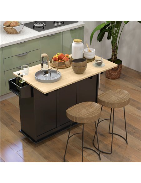 HOMCOM Kitchen Island with Drop Leaf, Rolling Kitchen Storage Trolley on Wheels with 3 Drawers, Black - pic 183561 | FastDaddyshop