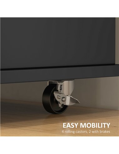 HOMCOM Kitchen Island with Drop Leaf, Rolling Kitchen Storage Trolley on Wheels with 3 Drawers, Black