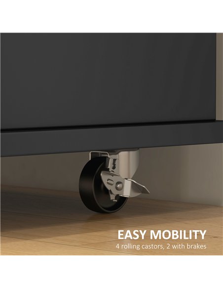 HOMCOM Kitchen Island with Drop Leaf, Rolling Kitchen Storage Trolley on Wheels with 3 Drawers, Black - pic 183566 | FastDaddyshop