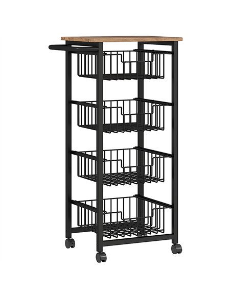 HOMCOM Four Basket Mobile Kitchen Island, with Brakes - Oak/Black - pic 183569 | FastDaddyshop