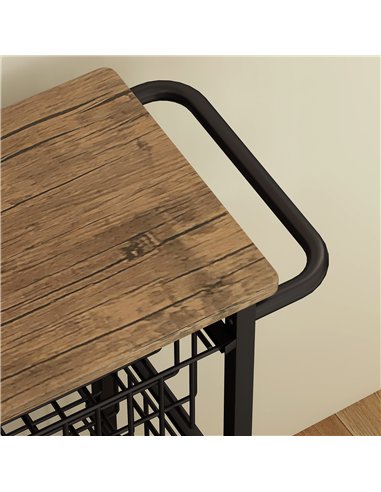 HOMCOM Four Basket Mobile Kitchen Island, with Brakes - Oak/Black