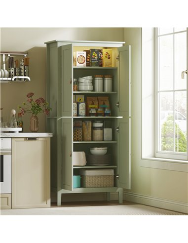 HOMCOM Tall Pantry Cupboard with Motion Sensor LED Light - Green