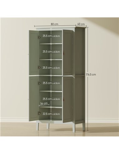 HOMCOM Tall Pantry Cupboard with Motion Sensor LED Light - Green