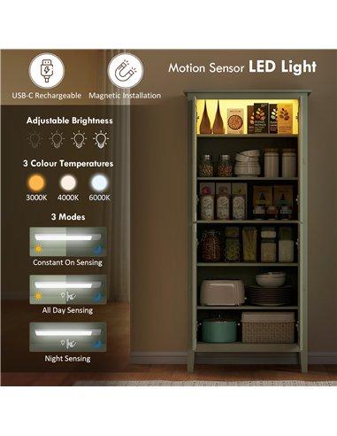 HOMCOM Tall Pantry Cupboard with Motion Sensor LED Light - Green