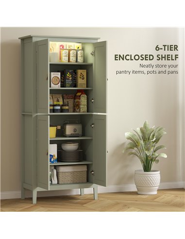 HOMCOM Tall Pantry Cupboard with Motion Sensor LED Light - Green