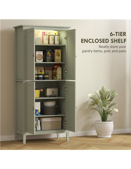 HOMCOM Tall Pantry Cupboard with Motion Sensor LED Light - Green - pic 183582 | FastDaddyshop