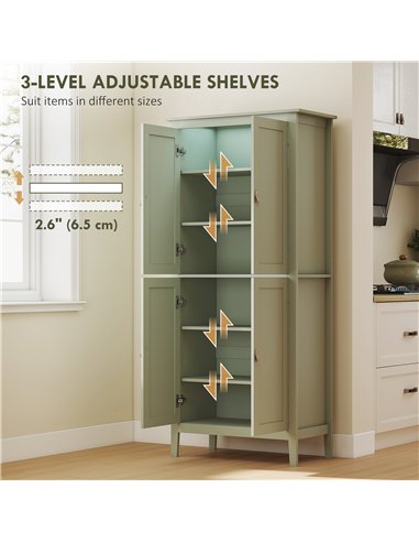 HOMCOM Tall Pantry Cupboard with Motion Sensor LED Light - Green