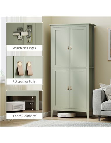 HOMCOM Tall Pantry Cupboard with Motion Sensor LED Light - Green