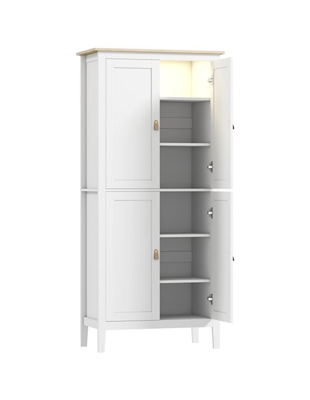 HOMCOM 176.5 cm Tall Pantry Cupboard with Motion Sensor LED Light - White - pic 183587 | FastDaddyshop