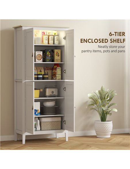 HOMCOM 176.5 cm Tall Pantry Cupboard with Motion Sensor LED Light - White - pic 183591 | FastDaddyshop