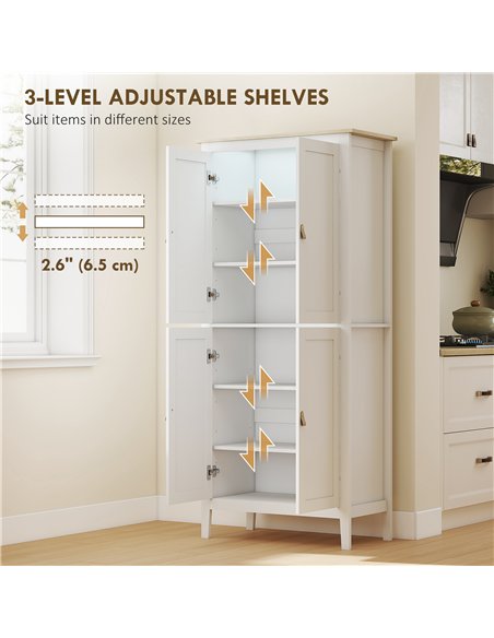 HOMCOM 176.5 cm Tall Pantry Cupboard with Motion Sensor LED Light - White - pic 183592 | FastDaddyshop
